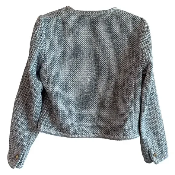 Goelia Tweed Round Neck Jacket Blue White Jacquard - Picture 9 of 13